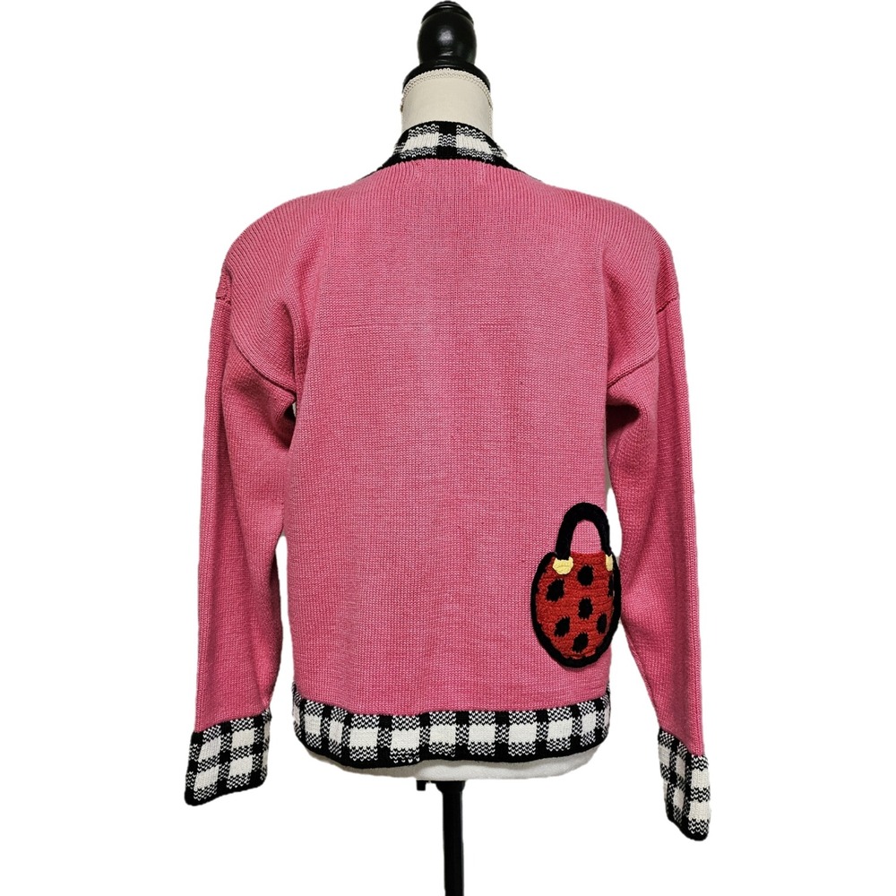 Vintage 80s Retro Berek2 Pink Knit Whimsy Purse Cardigan Size M Artsy Dopamine - Picture 2 of 9